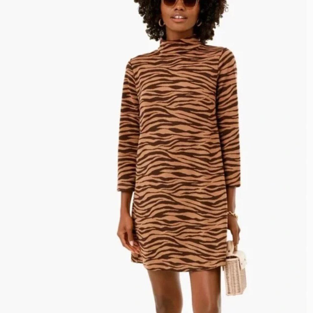 TUCKERNUCK brown tan mod tiger pattern Ellie mock neck knit dress size medium - Picture 11 of 11